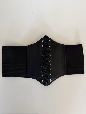 Black Lace-Up Elastic Waist Corset Belt